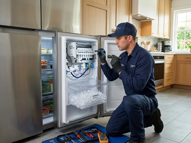Appliance Repair Hero technician repairing a refrigerator ice maker in Boonton, NJ