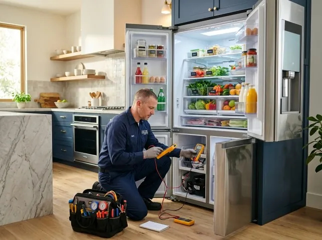 Appliance Repair Hero refrigerator technician testing a fridge on a Boonton, NJ service call
